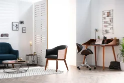 Miliboo Fauteuil De Bureau-Chaise de bureau à roulettes design noir, bois clair et acier chromé WALNUT