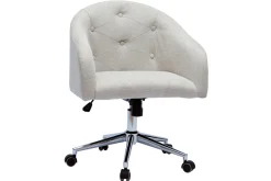 Miliboo Fauteuil De Bureau|Fauteuil De Bureau Petit Prix-Chaise de bureau à roulettes capitonnée en tissu effet velours texturé naturel er acier chromé SHARON