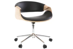 Miliboo Fauteuil De Bureau|Fauteuil De Bureau Petit Prix-Chaise de bureau à roulettes design noir, bois clair et acier chromé ARAMIS