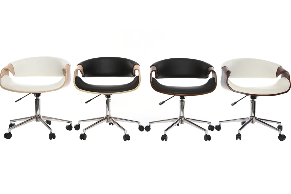 Miliboo Fauteuil De Bureau|Fauteuil De Bureau Petit Prix-Chaise de bureau à roulettes design noir, bois clair et acier chromé ARAMIS