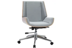 Miliboo Fauteuil De Bureau-Chaise de bureau à roulettes design en tissu gris clair, bois clair et acier chromé CURVED