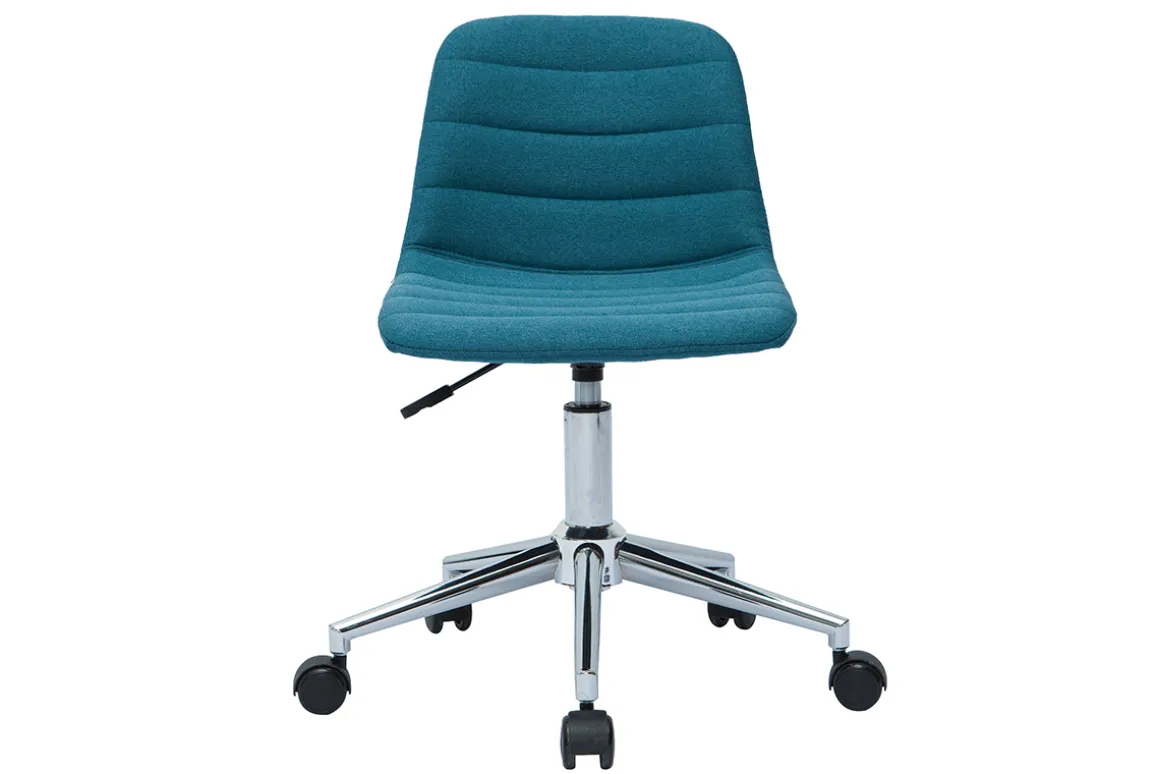 Miliboo Fauteuil De Bureau|Fauteuil De Bureau Petit Prix-Chaise de bureau à roulettes design en tissu bleu canard et acier chromé SAURY