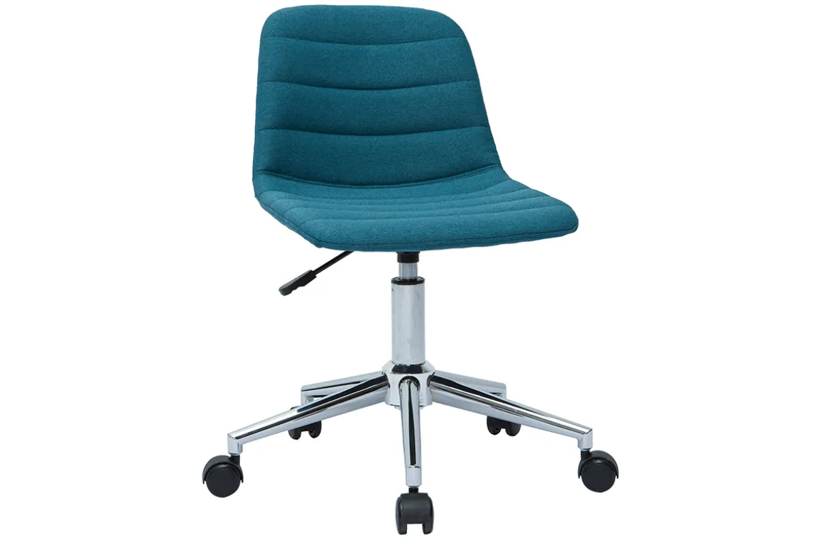 Miliboo Fauteuil De Bureau|Fauteuil De Bureau Petit Prix-Chaise de bureau à roulettes design en tissu bleu canard et acier chromé SAURY