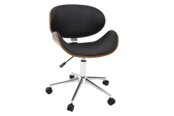 Miliboo Fauteuil De Bureau|Fauteuil De Bureau Petit Prix-Chaise de bureau à roulettes design noir, bois foncé noyer et acier chromé WALNUT