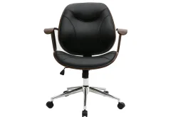 Miliboo Fauteuil De Bureau-Chaise de bureau à roulettes design noir, bois foncé noyer et acier chromé YORKE