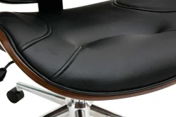 Miliboo Fauteuil De Bureau-Chaise de bureau à roulettes design noir, bois foncé noyer et acier chromé YORKE