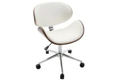 Miliboo Fauteuil De Bureau|Fauteuil De Bureau Petit Prix-Chaise de bureau à roulettes design blanc, bois foncé noyer et acier chromé WALNUT