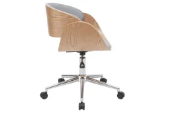 Miliboo Fauteuil De Bureau|Fauteuil De Bureau Petit Prix-Chaise de bureau à roulettes design en tissu gris, bois clair et acier chromé BENT