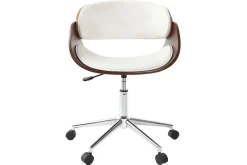 Miliboo Fauteuil De Bureau-Chaise de bureau à roulettes design blanc, bois foncé noyer et acier chromé BENT