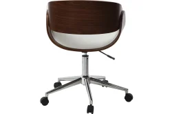 Miliboo Fauteuil De Bureau-Chaise de bureau à roulettes design blanc, bois foncé noyer et acier chromé BENT