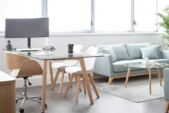Miliboo Fauteuil De Bureau-Chaise de bureau à roulettes design blanc, bois foncé noyer et acier chromé BENT