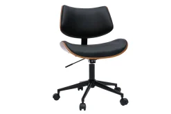 Miliboo Fauteuil De Bureau|Fauteuil De Bureau Petit Prix-Chaise de bureau à roulettes design noir, bois foncé noyer et métal noir MALMO