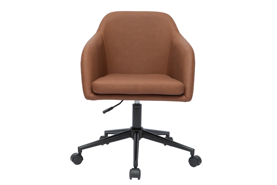 Miliboo Fauteuil De Bureau|Fauteuil De Bureau Petit Prix-Chaise de bureau à roulettes marron et métal noir DOUG