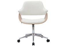 Miliboo Fauteuil De Bureau-Chaise de bureau à roulettes design blanc, bois clair et acier chromé HANSEN