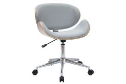 Miliboo Fauteuil De Bureau|Fauteuil De Bureau Petit Prix-Chaise de bureau à roulettes design en tissu gris clair, bois clair et acier chromé WALNUT