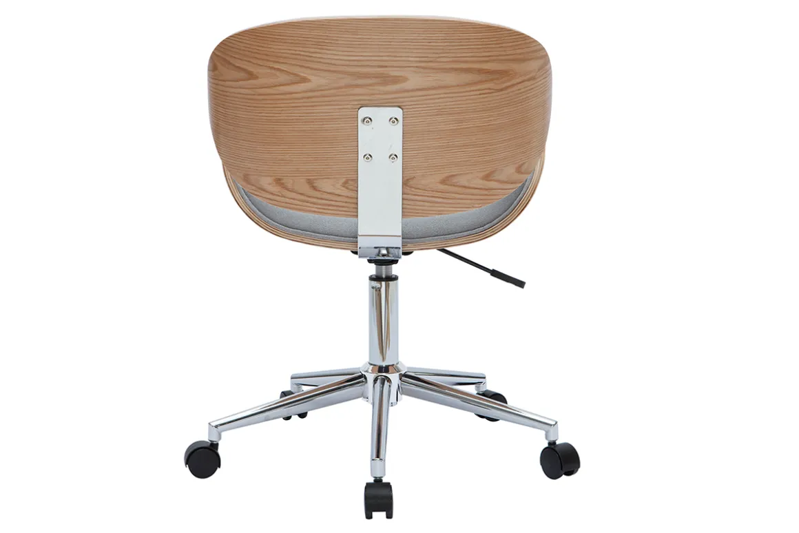 Miliboo Fauteuil De Bureau|Fauteuil De Bureau Petit Prix-Chaise de bureau à roulettes design en tissu gris clair, bois clair et acier chromé WALNUT