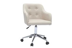 Miliboo Fauteuil De Bureau|Fauteuil De Bureau Petit Prix-Chaise de bureau à roulettes capitonnée en tissu beige et acier chromé BALTIK
