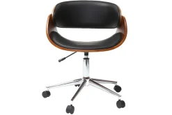 Miliboo Fauteuil De Bureau|Fauteuil De Bureau Petit Prix-Chaise de bureau à roulettes design noir, bois foncé noyer et acier chromé BENT