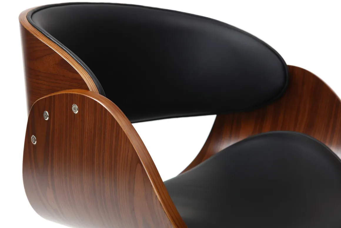 Miliboo Fauteuil De Bureau|Fauteuil De Bureau Petit Prix-Chaise de bureau à roulettes design noir, bois foncé noyer et acier chromé BENT