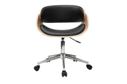 Miliboo Fauteuil De Bureau-Chaise de bureau à roulettes design noir, bois clair et acier chromé BENT