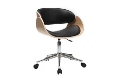 Miliboo Fauteuil De Bureau-Chaise de bureau à roulettes design noir, bois clair et acier chromé BENT