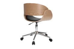 Miliboo Fauteuil De Bureau-Chaise de bureau à roulettes design noir, bois clair et acier chromé BENT