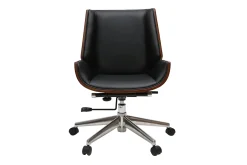 Miliboo Fauteuil De Bureau-Chaise de bureau à roulettes design noir, bois foncé noyer et acier chromé CURVED
