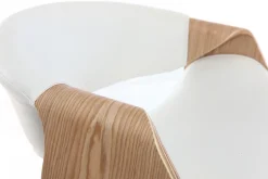 Miliboo Fauteuil De Bureau-Chaise de bureau à roulettes design blanc, bois clair et acier chromé ARAMIS