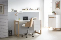 Miliboo Fauteuil De Bureau|Fauteuil De Bureau Petit Prix-Chaise de bureau à roulettes design blanc, bois clair et acier chromé MAYOL