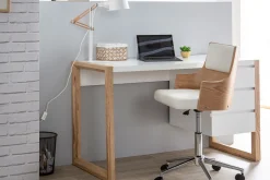 Miliboo Fauteuil De Bureau|Fauteuil De Bureau Petit Prix-Chaise de bureau à roulettes design blanc, bois clair et acier chromé MAYOL