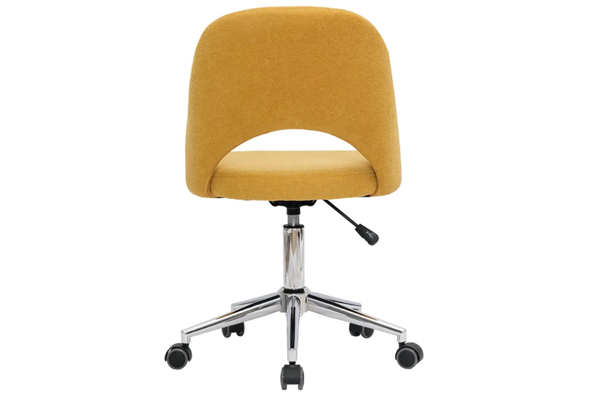 Miliboo Fauteuil De Bureau-Chaise de bureau à roulettes en tissu effet velours texturé jaune moutarde et acier chromé COSETTE