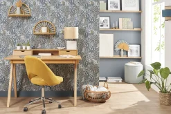 Miliboo Fauteuil De Bureau-Chaise de bureau à roulettes en tissu effet velours texturé jaune moutarde et acier chromé COSETTE