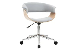 Miliboo Fauteuil De Bureau|Fauteuil De Bureau Petit Prix-Chaise de bureau à roulettes design en tissu gris clair, bois clair et acier chromé OKTAV
