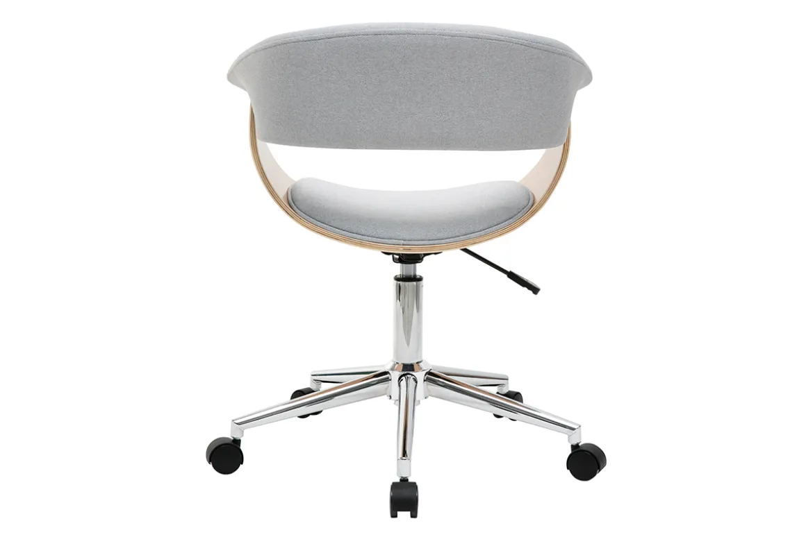 Miliboo Fauteuil De Bureau|Fauteuil De Bureau Petit Prix-Chaise de bureau à roulettes design en tissu gris clair, bois clair et acier chromé OKTAV