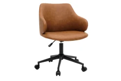 Miliboo Fauteuil De Bureau|Fauteuil De Bureau Petit Prix-Chaise de bureau à roulettes vintage marron et métal noir HEMMY