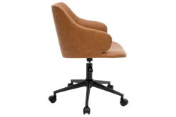 Miliboo Fauteuil De Bureau|Fauteuil De Bureau Petit Prix-Chaise de bureau à roulettes vintage marron et métal noir HEMMY