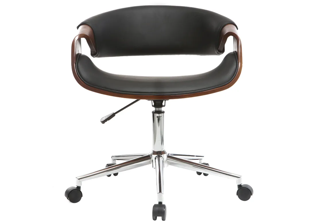 Miliboo Fauteuil De Bureau|Fauteuil De Bureau Petit Prix-Chaise de bureau à roulettes design noir, bois foncé noyer et acier chromé ARAMIS