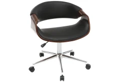 Miliboo Fauteuil De Bureau|Fauteuil De Bureau Petit Prix-Chaise de bureau à roulettes design noir, bois foncé noyer et acier chromé ARAMIS