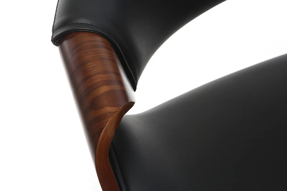 Miliboo Fauteuil De Bureau|Fauteuil De Bureau Petit Prix-Chaise de bureau à roulettes design noir, bois foncé noyer et acier chromé ARAMIS