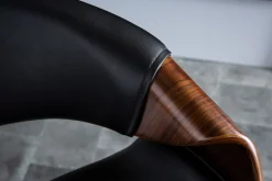 Miliboo Fauteuil De Bureau|Fauteuil De Bureau Petit Prix-Chaise de bureau à roulettes design noir, bois foncé noyer et acier chromé ARAMIS