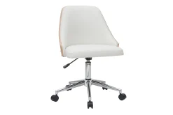 Miliboo Fauteuil De Bureau|Fauteuil De Bureau Petit Prix-Chaise de bureau à roulettes design blanc, bois clair et acier chromé QUINO