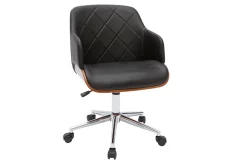 Miliboo Fauteuil De Bureau-Chaise de bureau à roulettes design noir, bois foncé noyer et acier chromé SANDRO