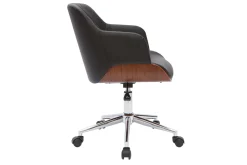 Miliboo Fauteuil De Bureau-Chaise de bureau à roulettes design noir, bois foncé noyer et acier chromé SANDRO