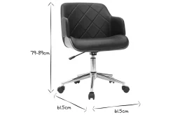 Miliboo Fauteuil De Bureau-Chaise de bureau à roulettes design noir, bois foncé noyer et acier chromé SANDRO