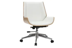 Miliboo Fauteuil De Bureau-Chaise de bureau à roulettes design blanc, bois clair et acier chromé CURVED