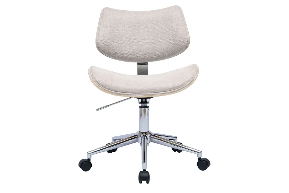 Miliboo Fauteuil De Bureau|Fauteuil De Bureau Petit Prix-Chaise de bureau à roulettes design en tissu effet velours texturé beige, bois clair chêne et métal MALMO