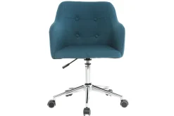 Miliboo Fauteuil De Bureau|Fauteuil De Bureau Petit Prix-Chaise de bureau à roulettes capitonnée en tissu bleu canard et acier chromé BALTIK