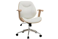 Miliboo Fauteuil De Bureau-Chaise de bureau à roulettes design blanc, bois clair et acier chromé YORKE