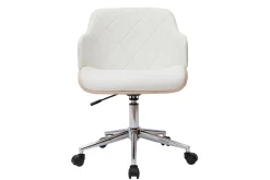 Miliboo Fauteuil De Bureau|Fauteuil De Bureau Petit Prix-Chaise de bureau à roulettes design blanc, bois clair et acier chromé SANDRO