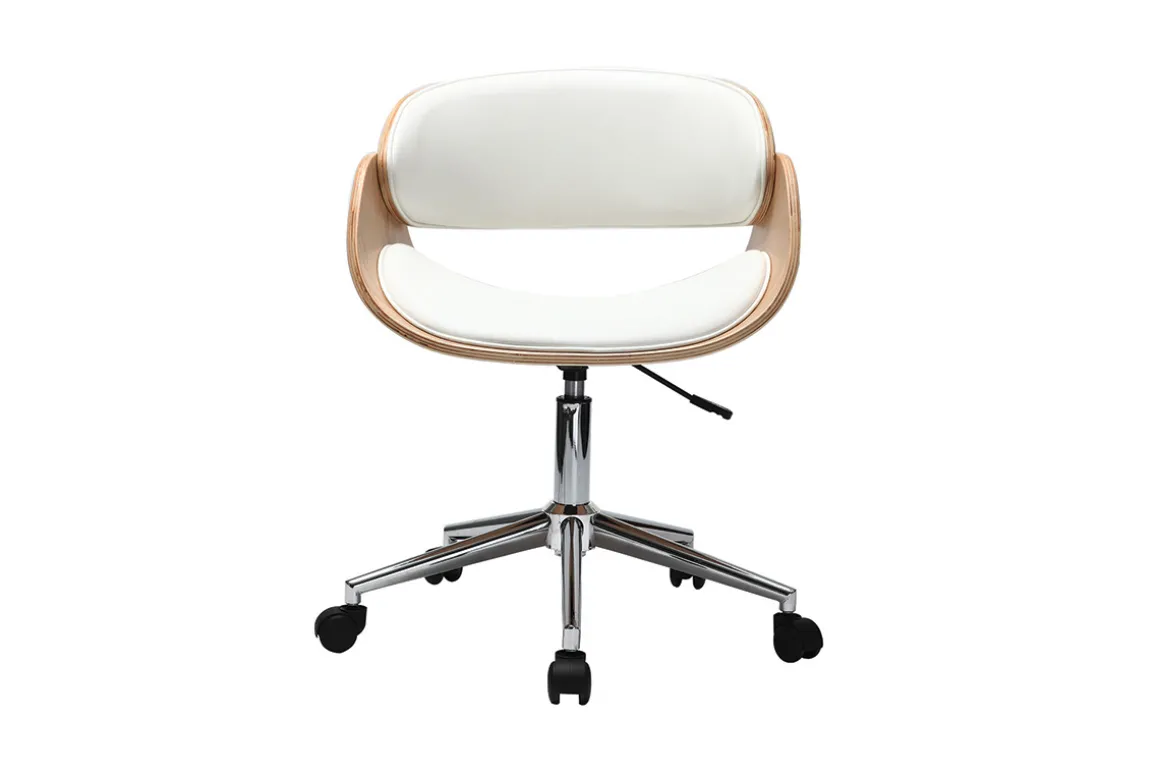 Miliboo Fauteuil De Bureau|Fauteuil De Bureau Petit Prix-Chaise de bureau à roulettes design blanc, bois clair et acier chromé BENT